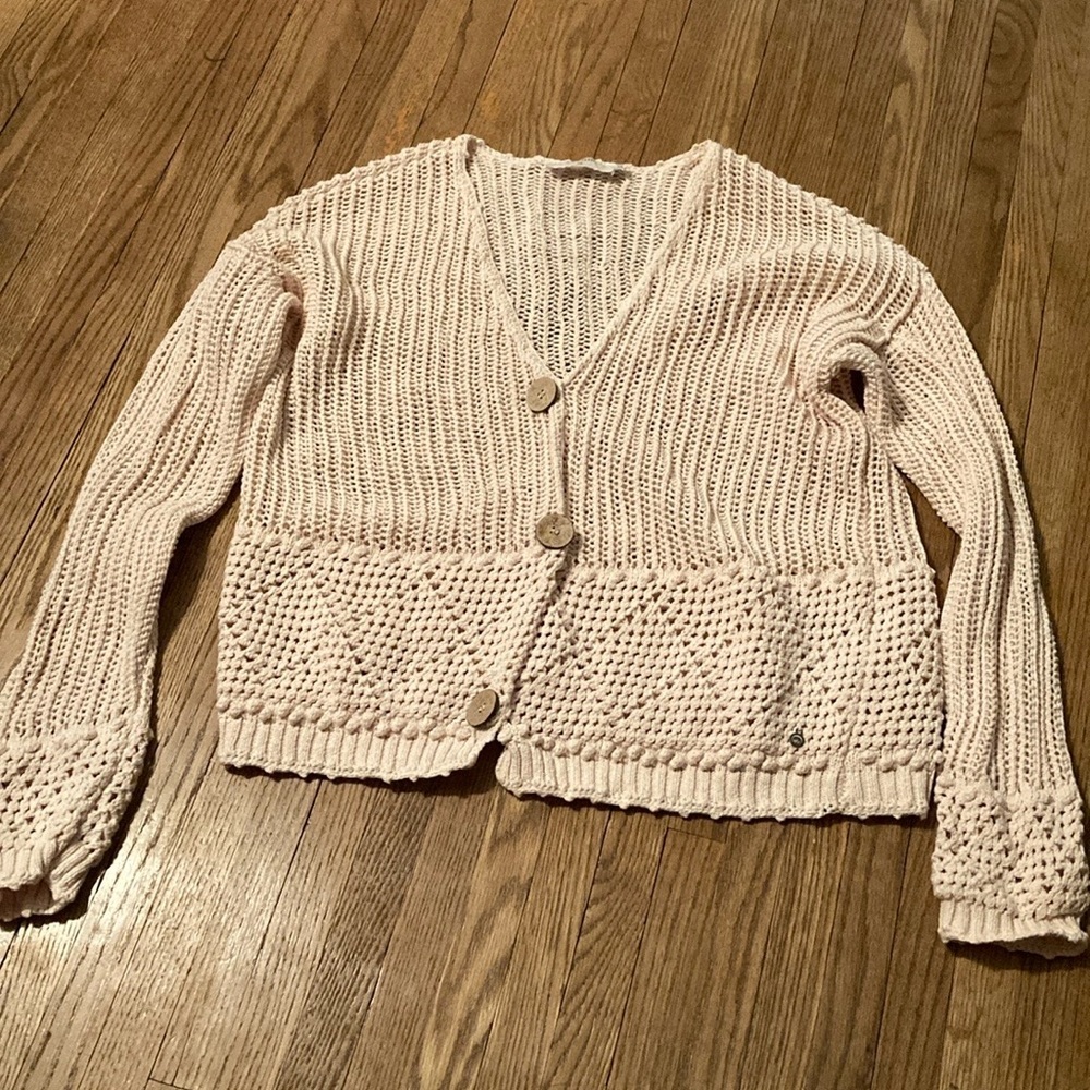 Cream beige knit crop oversized with chunky buttons.